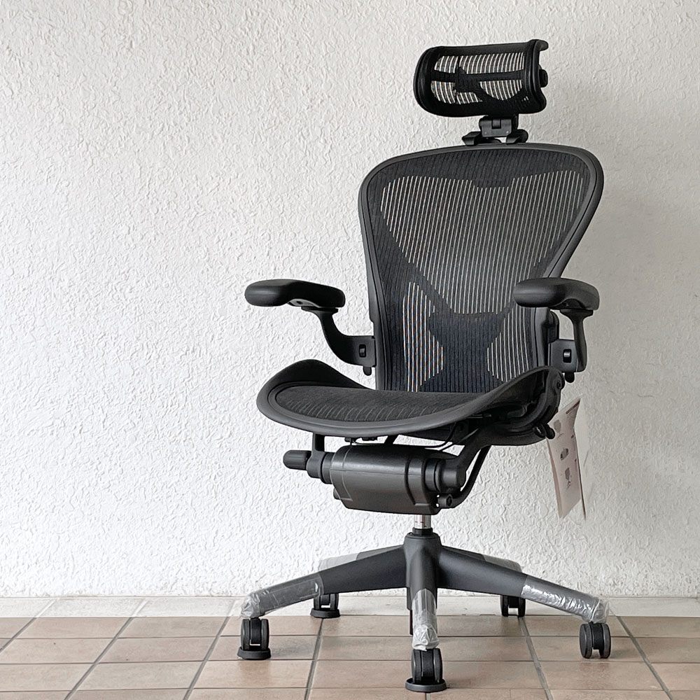 ハーマンミラー Herman Miller アーロンチェア クラシック Bサイズ ポスチャーフィット フル装備 グラファイトベース ヘッドレスト付き ◇
