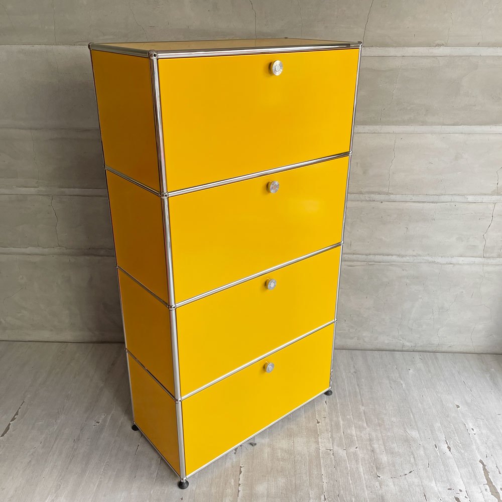 USMハラー USM Haller モジュラーファニチャー 1列4段 キャビネット シェルフ ゴールデンイエロー ドロップダウンドア エクステンションドア ソフトクローズ ボトムウエイト ♪