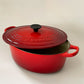 ルクルーゼ LE CREUSET ココットオーバル 25cm 3.2リットル チェリーレッド 両手鍋 鋳物 フランス 箱付 定価￥44,000 ★