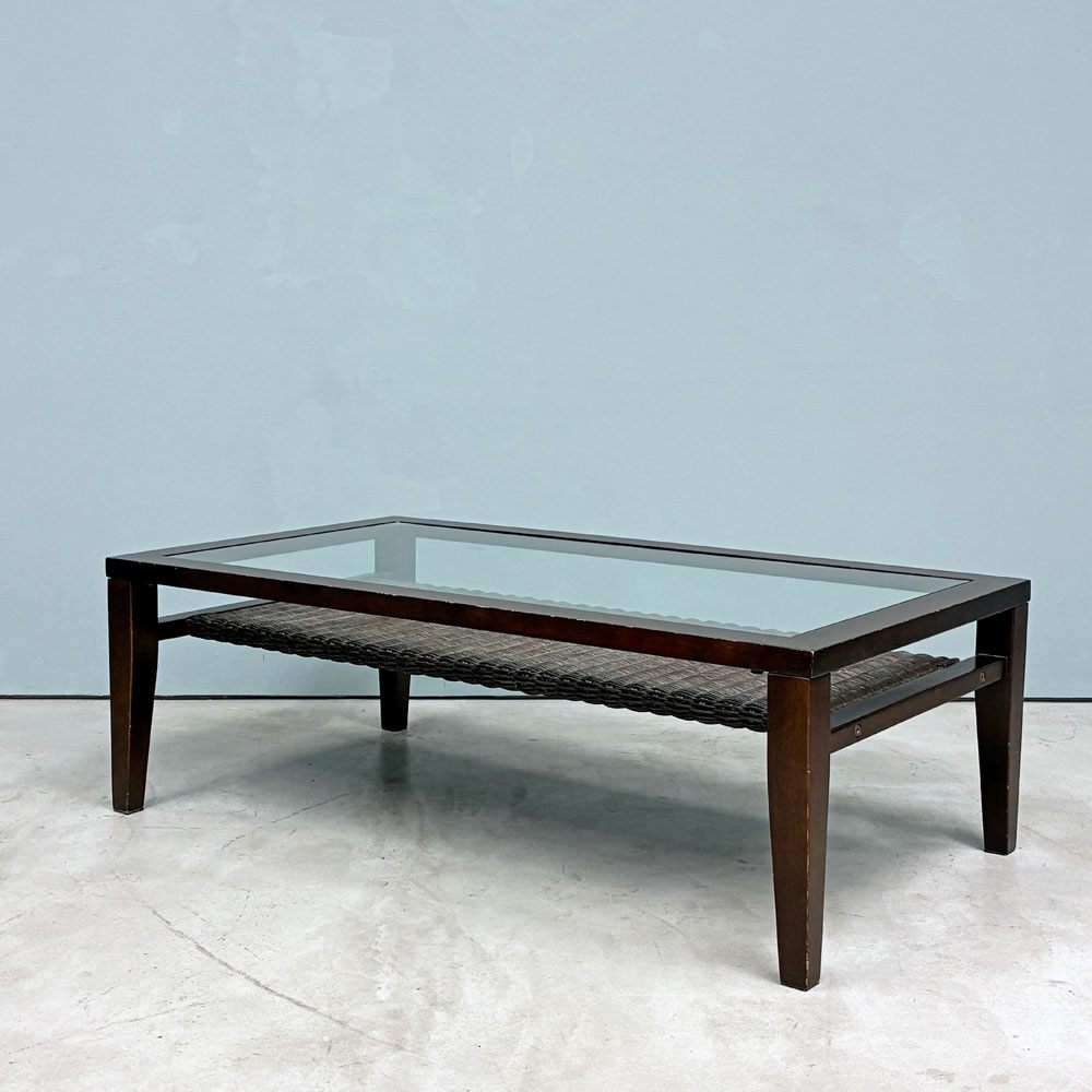 エーフラット a.flat ケイローテーブル KEI low table センターテーブル ガラス天板 ラタン ラバーウッド 定価￥52,360- ◎