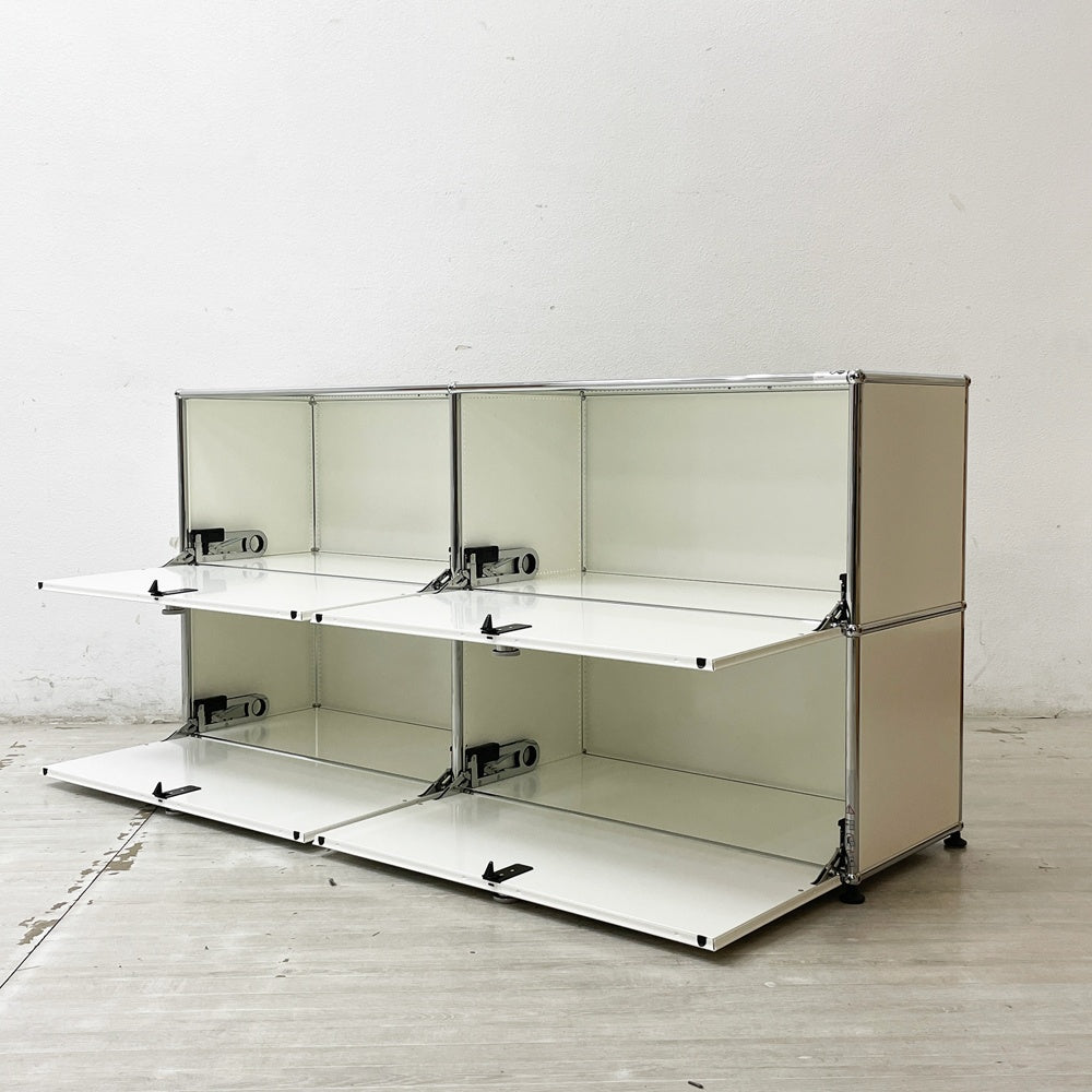 ユーエスエムハラー USMハラー USM Haller モジュラーファニチャー キャビネット シェルフ 2列2段 W152×H74cm ドロップダウンドア×4 ピュアホワイト 展示品 ●