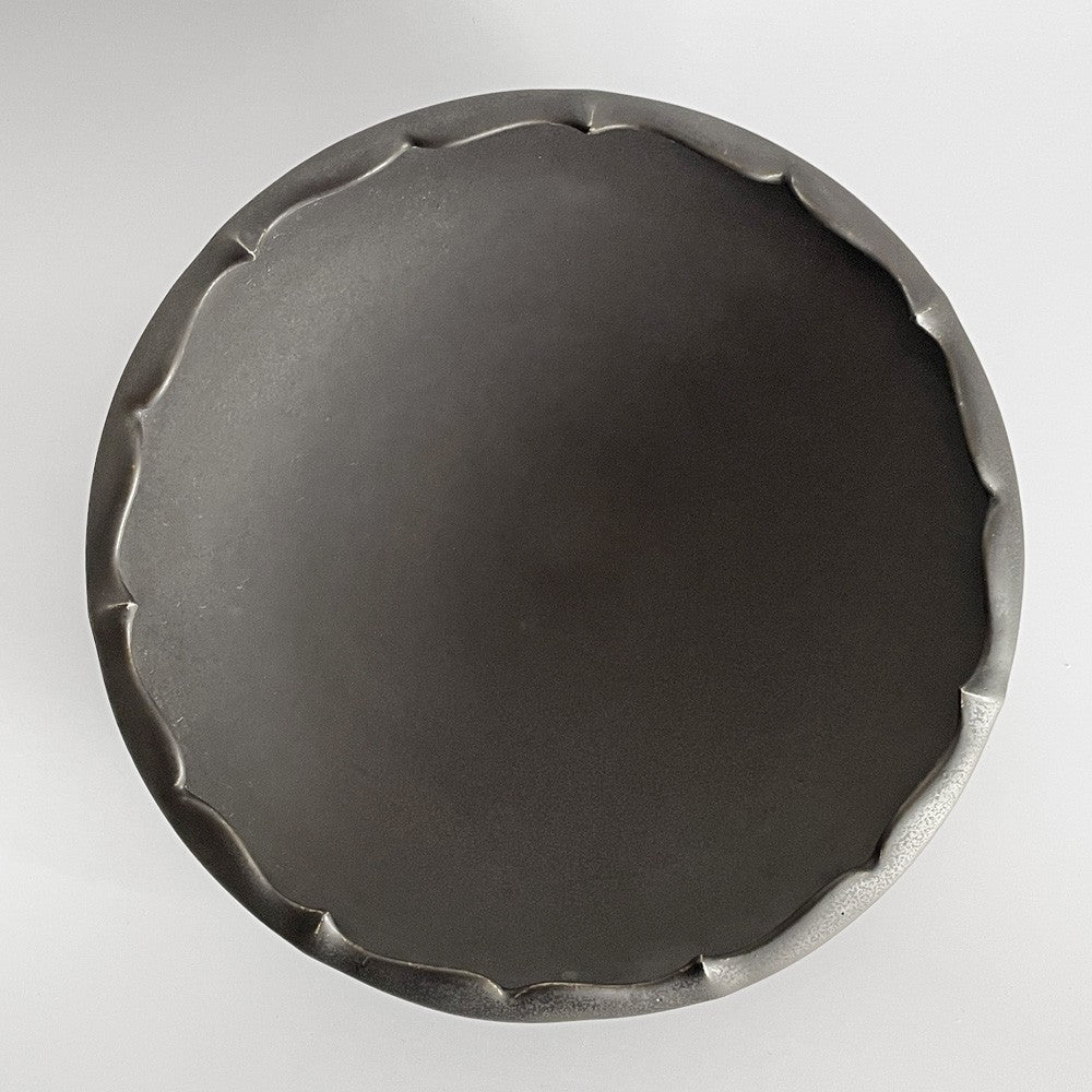 木下和美 輪花鉢 -蕾- 深皿 大鉢 Lサイズ 黒釉 磁器 22cm 現代作家 B ■