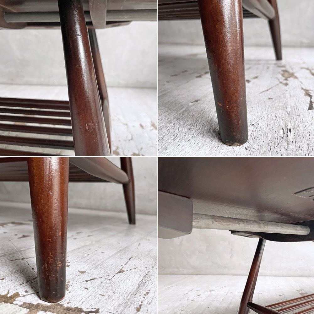 アーコール Ercol ドロップリーフ バタフライ コーヒーテーブル ローテーブル エルム材 ブラウンカラー マガジンラック付き UKビンテージ 英国家具 希少 ♪