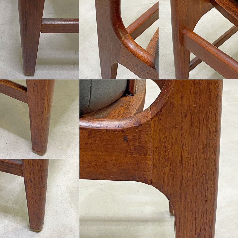 ビンテージ Vintage チーク材 ダイニングチェア サイドチェア PVCレザー ブラック 北欧モダンスタイル B ●