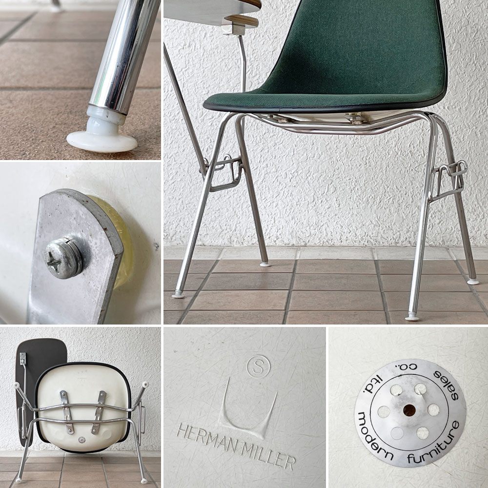 ハーマンミラー Herman Miller サイドシェルチェア セカンド 2nd ビンテージ アプホルスター スクールベース 肘掛けテーブル付 イームズ ミッドセンチュリー A ◇