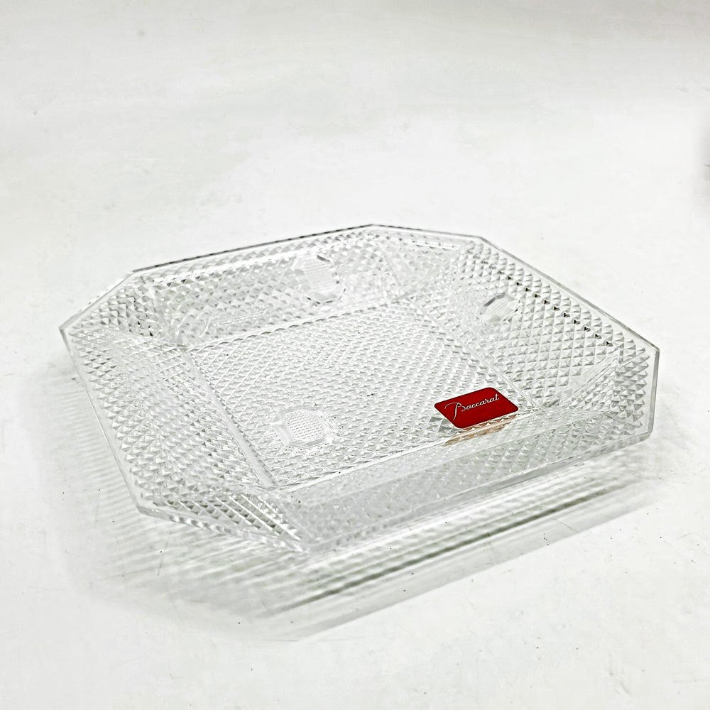 バカラ Baccarat パンピーユ Pampille  スクエアプレート ジュエリートレイ 小皿 クリスタルガラス 廃番 箱付き ●
