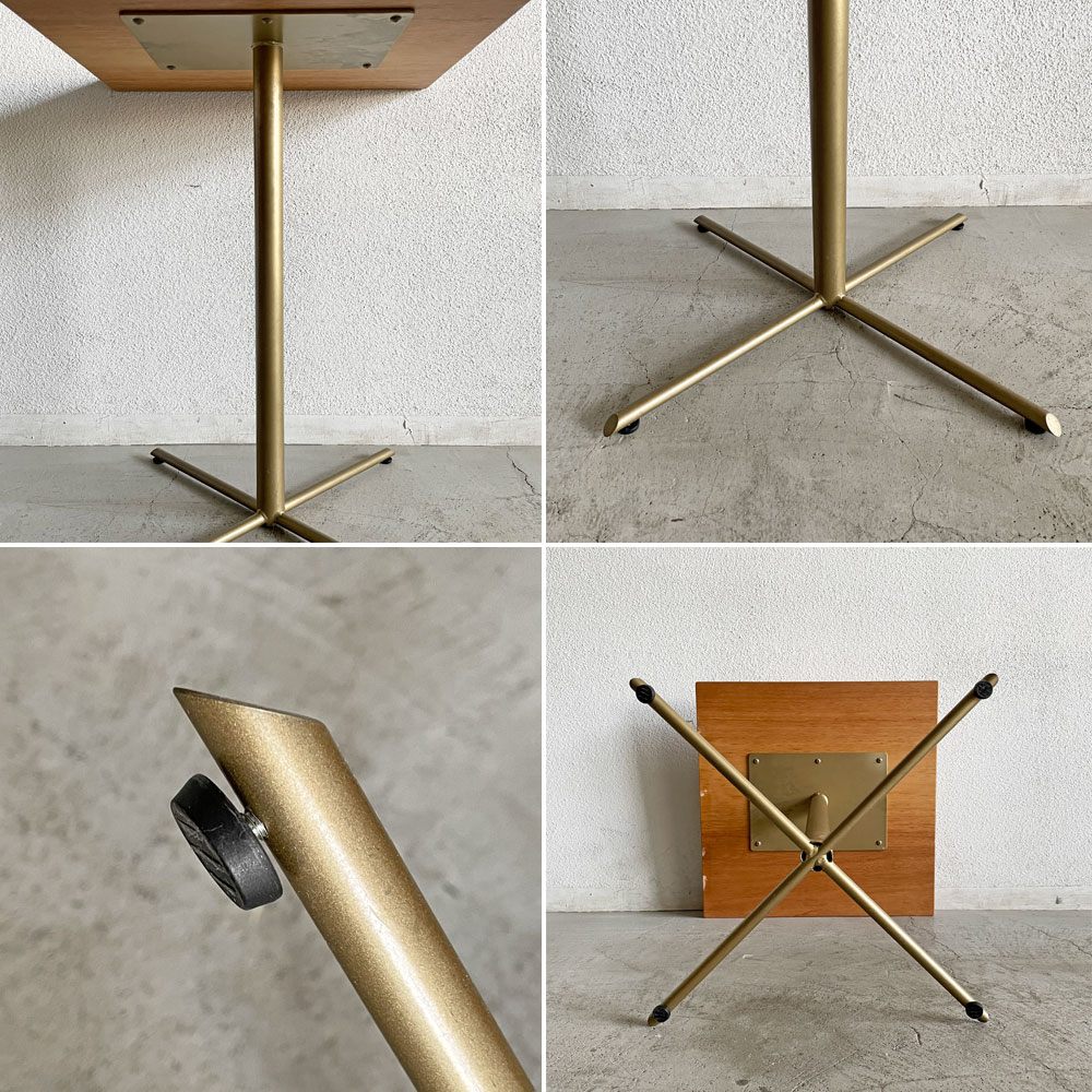 ビンテージスタイル Vintage Style 節入り杉天板×スチール脚 ゴールド カフェテーブル ダイニングテーブル スクエア W60cm 〓