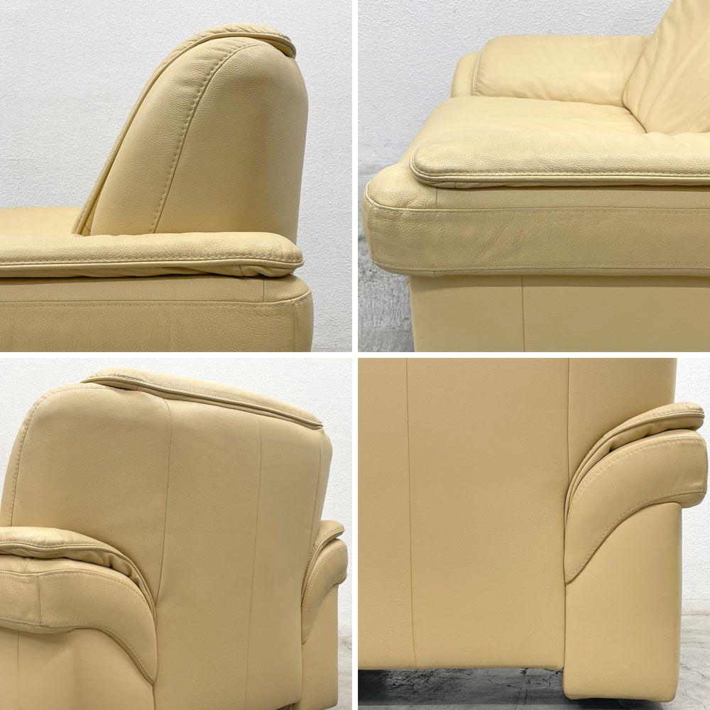 ヒモラ Himolla パシフィック PACIFIC 1シーターソファ レザー 本革 キャスター付き アイボリー系 ドイツ製 〓