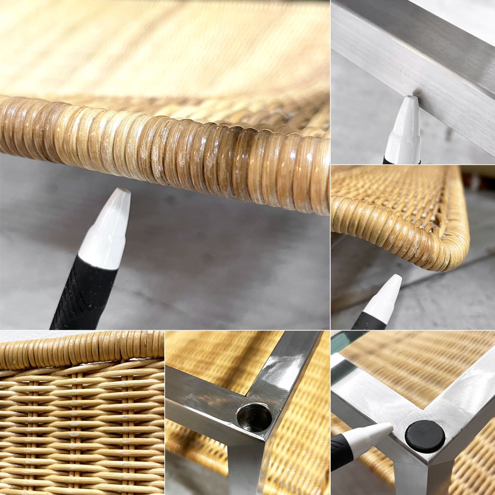 イーアンドワイ E&Y ハンモック Hammock コーヒーテーブル ガラストップ ラタン ステンレス 幅140cm 二俣公一 ●