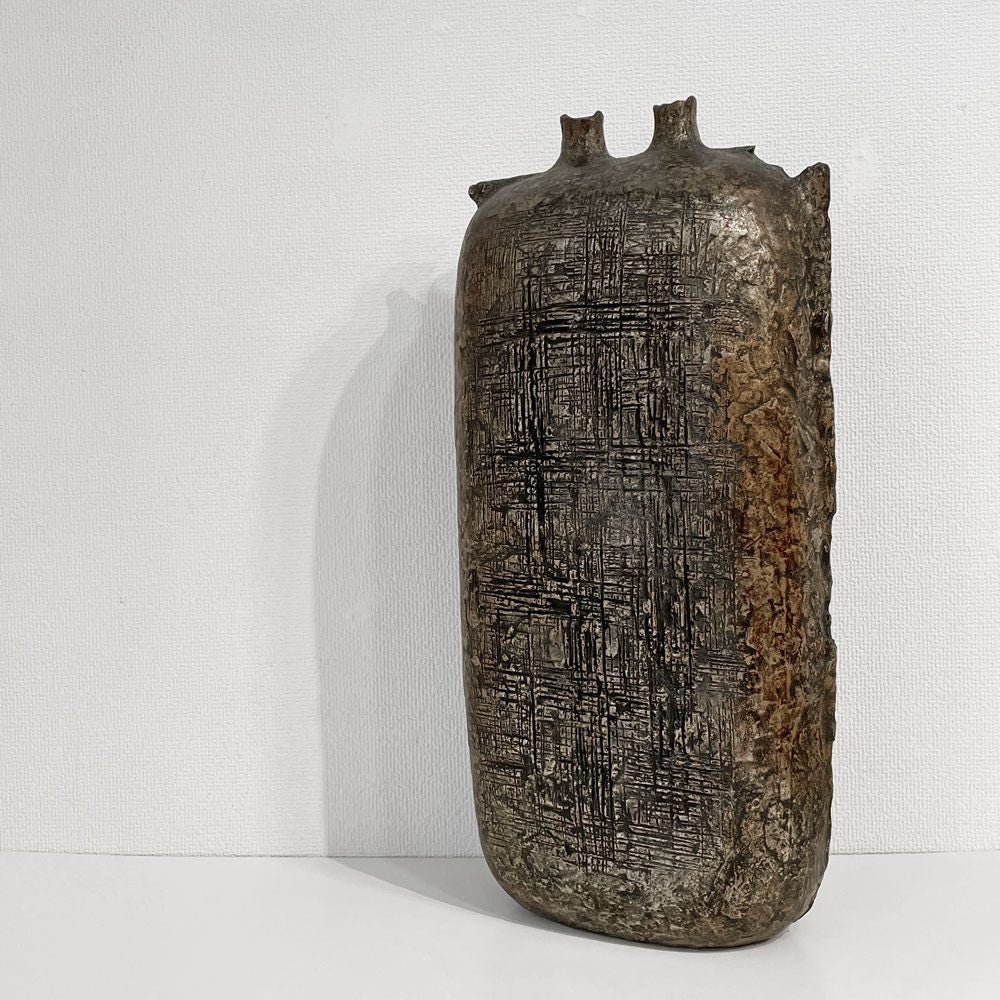 西村忠 彫金 ブロンズ 花瓶 フラワーベース H56cm オブジェ 彫刻 金属造形 抽象表現 大型 インテリア プリミティブ ◎