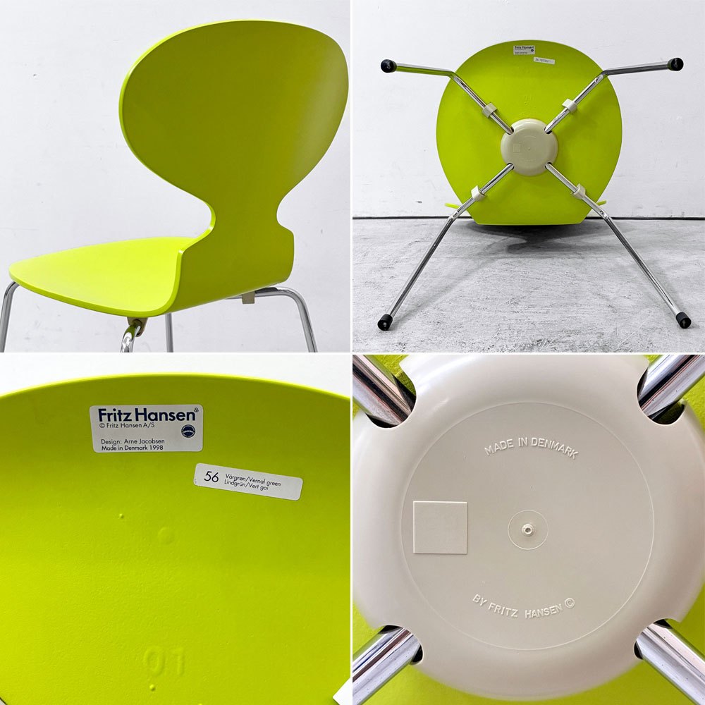 フリッツハンセン Fritz Hansen アントチェア ANT CHAIR 4本脚  ヴァーナルグリーン ライムカラー ラッカー仕上げ アルネ・ヤコブセン デンマーク 北欧家具  ●