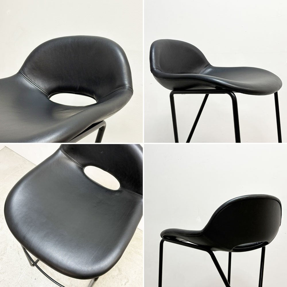 ザ・コンランショップ THE CONRAN SHOP クロスレッグ CROSS LEG ハイスツール 本革 レザー ブラック マグナス・ロング イギリス 参考定価￥187,000- A ●