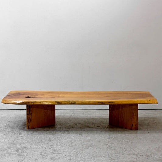 クラフト家具 Craft Furniture 欅無垢材 一枚板 ローテーブル 座卓 耳付き 天然木 ナチュラル W168.5cm  ●