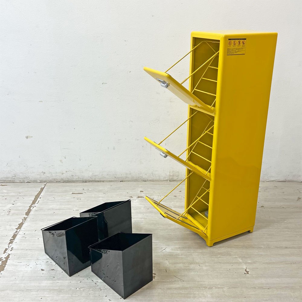 ダルトン DULTON トライデッカー トラッシュカン Tridecker trash can ゴミ箱 ダストボックス イエロー ミッドセンチュリーデザイン 廃番 ●