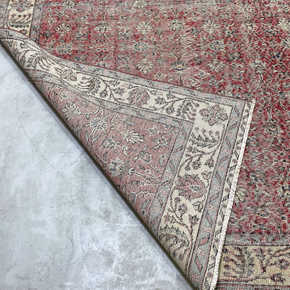 ビンテージ vintage トルコ製 手織り キリムラグ ランナー カーペット 絨毯 270x158cm レッド系 ボヘミアン柄 ●
