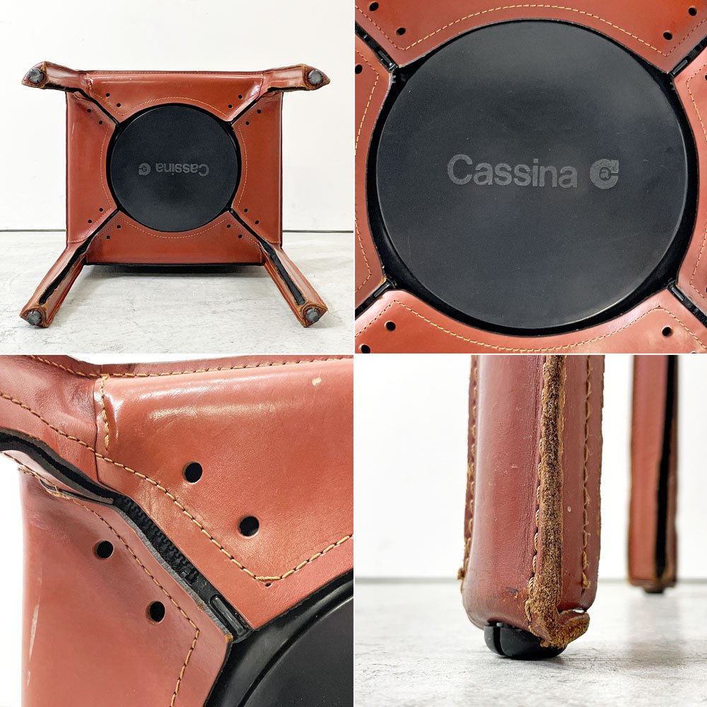 カッシーナ Cassina キャブチェア 412 CAB CHAIR アームレス 最高級本革 赤茶 マリオ・ベリーニ MoMA 永久展示品 イタリアモダン A ●