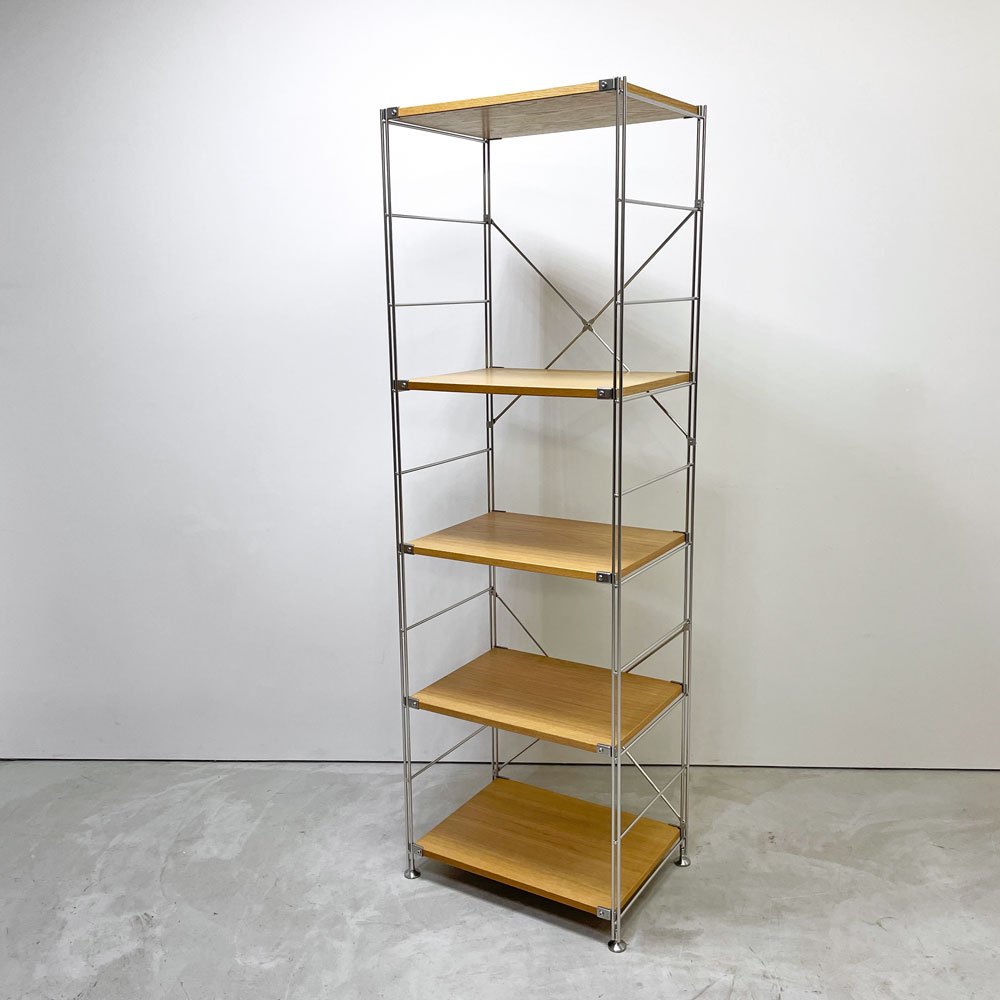 無印良品 MUJI ステンレスユニットシェルフ 5段 W58 H175cm スリム オーク材 オープンシェルフ 本棚 飾り棚 収納棚 ●