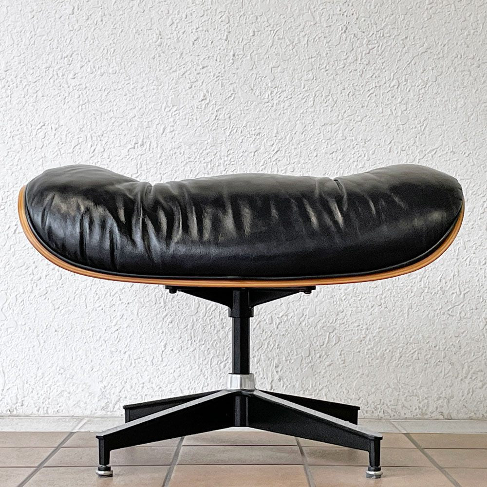ハーマンミラー Herman Miller イームズラウンジチェア オットマンのみ ブラックレザー ウォールナット C&R イームズ ミッドセンチュリーモダン ◇