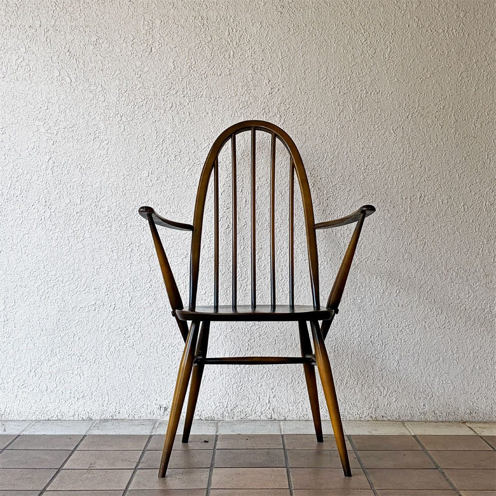 アーコール Ercol クエーカーチェア アームチェア ハイバック オールドコロニアル ブラウン エルム材 × ビーチ材 UKビンテージ 英国家具 ◇