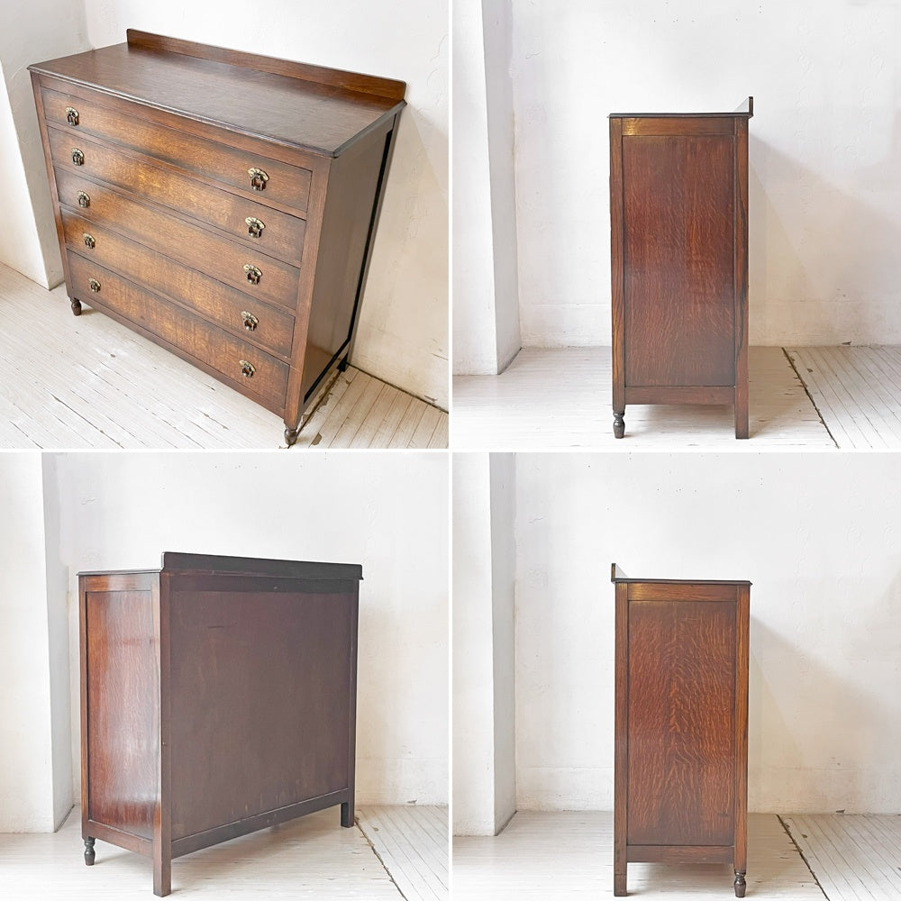 UKビンテージ UK Vintage オーク材 チェスト 衣装ケース 5段 真鍮把手 W106.5cm 収納家具 英国家具 ★