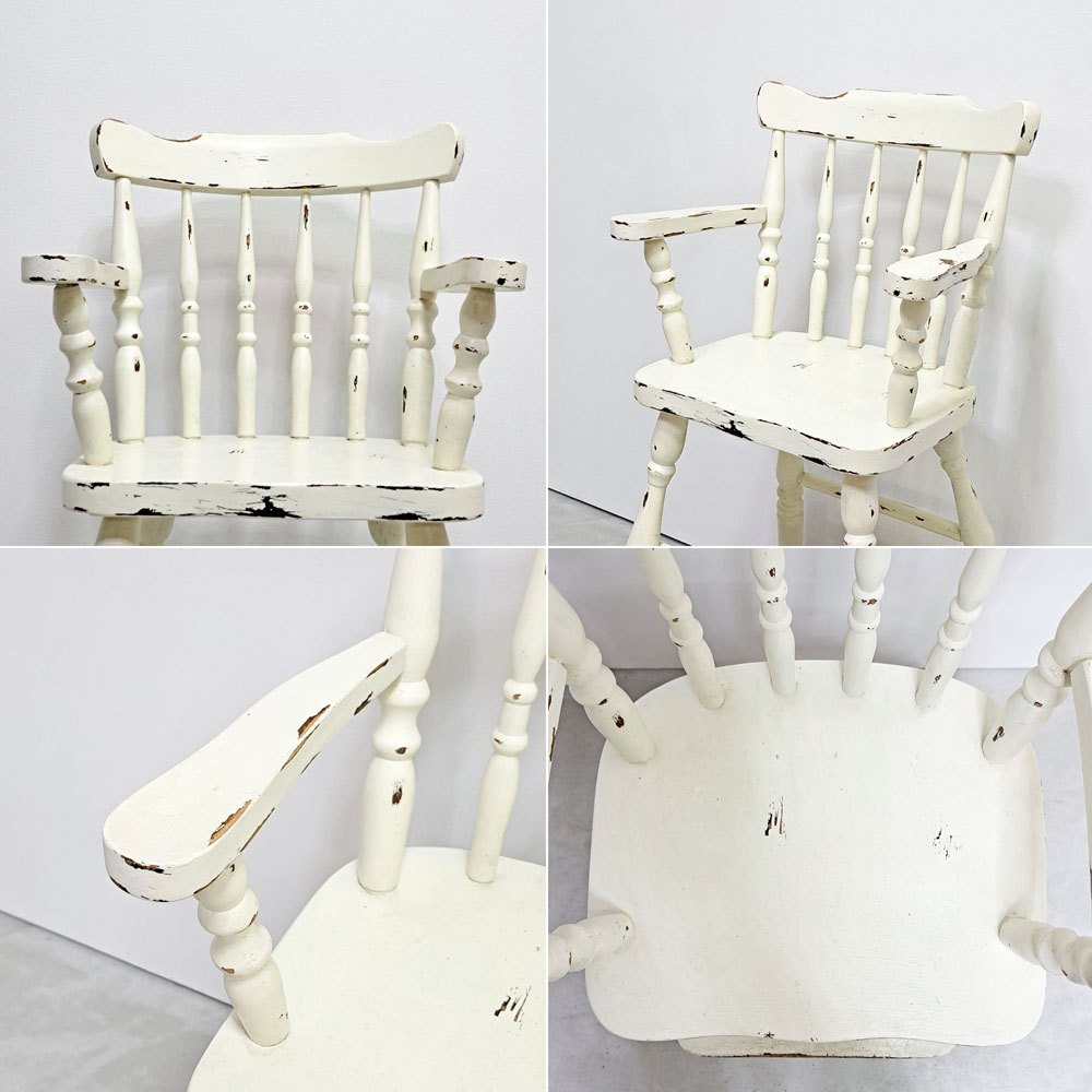 UKビンテージ UK Vintage ペインテッド キッズチェア チャイルドチェア ハイチェア 子供椅子 アイボリー 英国家具 アンティーク シャビーシック ●
