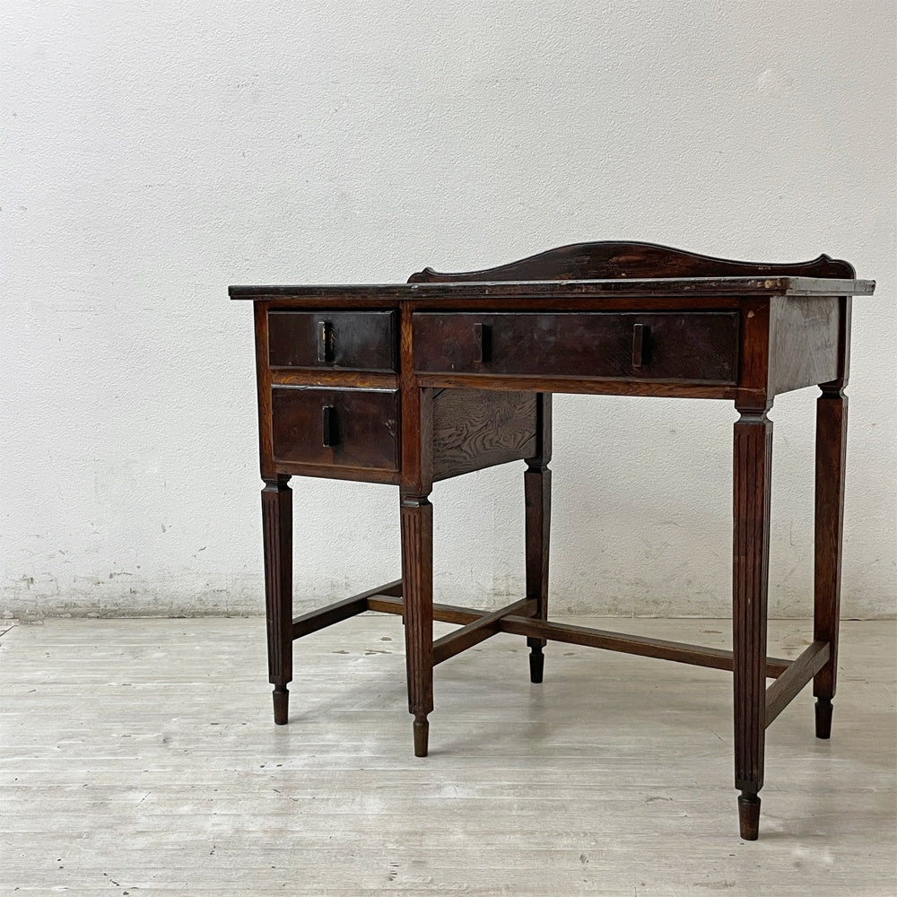 ジャパンビンテージ Japan Vintage 古い木味のデスク 片袖机 抽斗3杯 W91cm ダークブラウン 国産家具 昭和レトロ ●