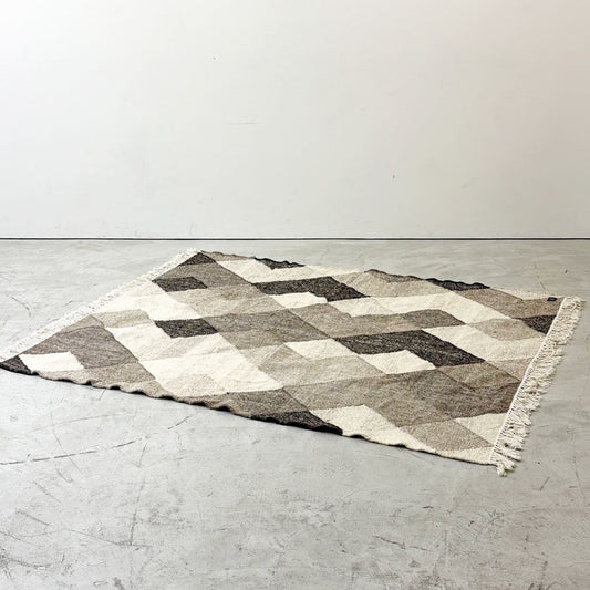 ノーチェ NOCE ウールモザイクラグ WOOL MOSAIC RUG 手機織り インドキリム ラグマット インド綿 197 × 146 cm ブラウン系 ●