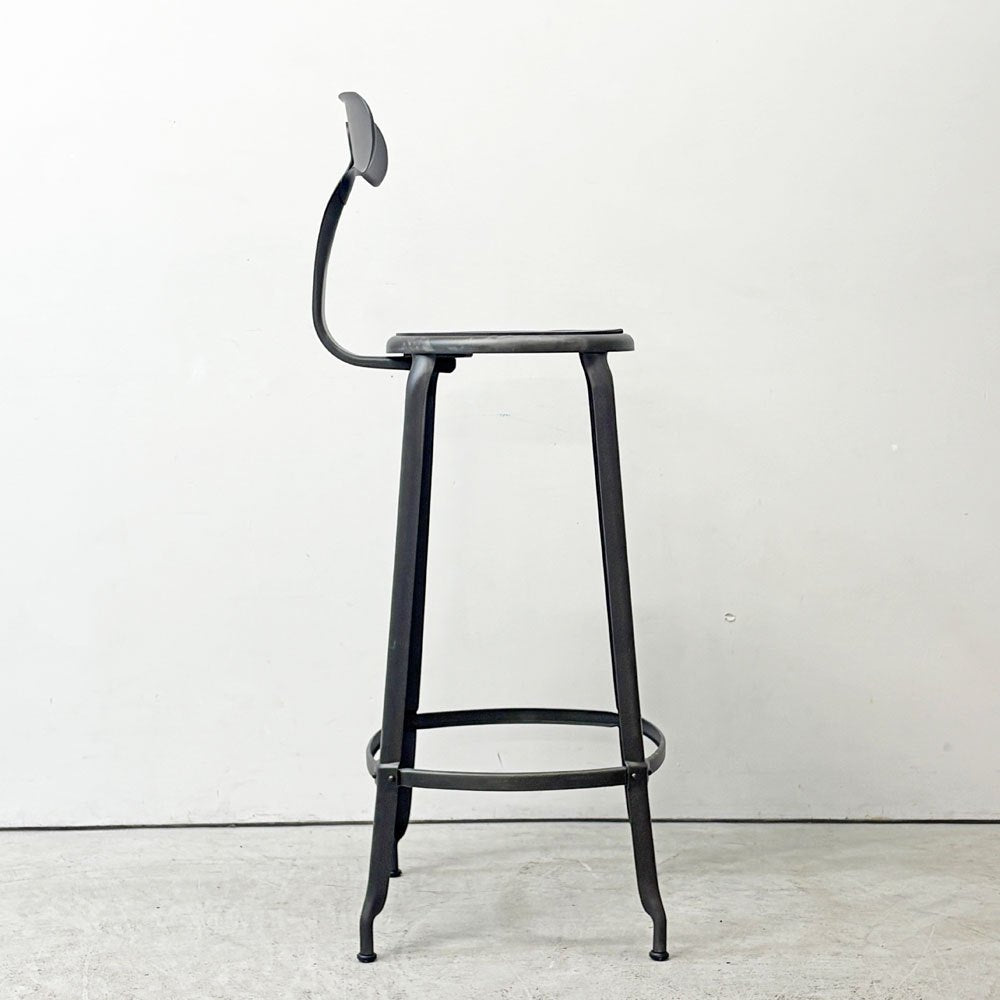 フェールトラヴァイユ FER TRAVAIL ニコルチェア NICOLLE Chair SH80cm カウンターチェア ハイスチール マットクリア仕上げ 別注モデル レザーパッド付 ブラック インダストリアル ●