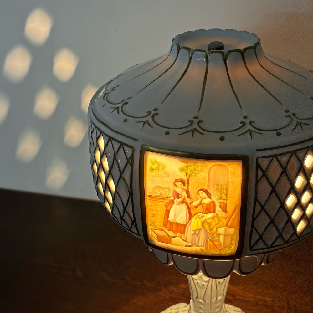 プラウエ PMP Plaue/VonSchierholz リトファニ― 磁器製テーブルランプ 透かし彫り ビンテージ ドイツ ●
