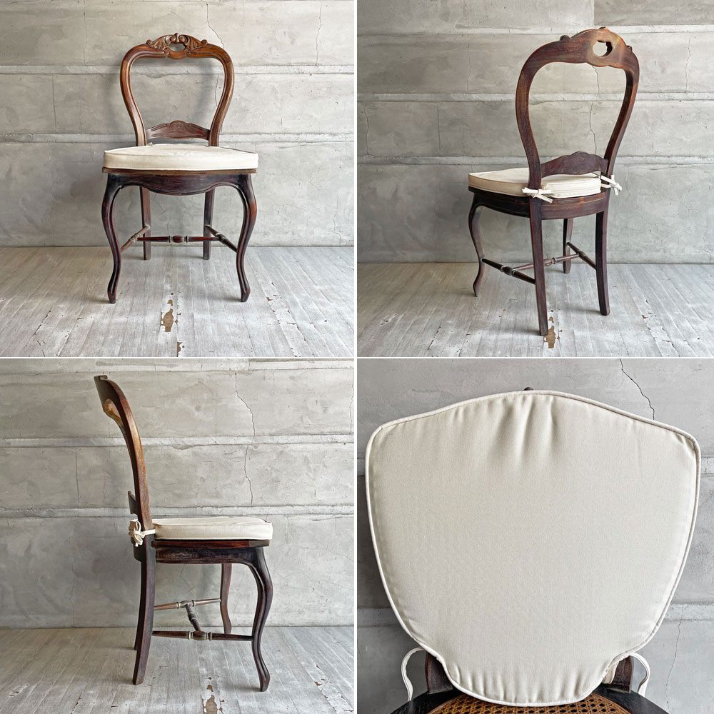 オールドメゾン Old Maison ヨーロピアン調 バルーンバックチェア ラタンシート＋クッション ダイニングチェア クラシカルデザイン A  ♪
