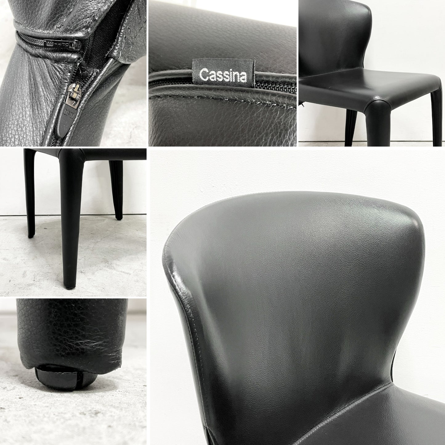 カッシーナ Cassina オラ 369 HOLA アームレスチェア ダイニングチェア 本革 ブラックレザー ハンス・ウェッツスタイン イタリア 定価￥418,000- B ●