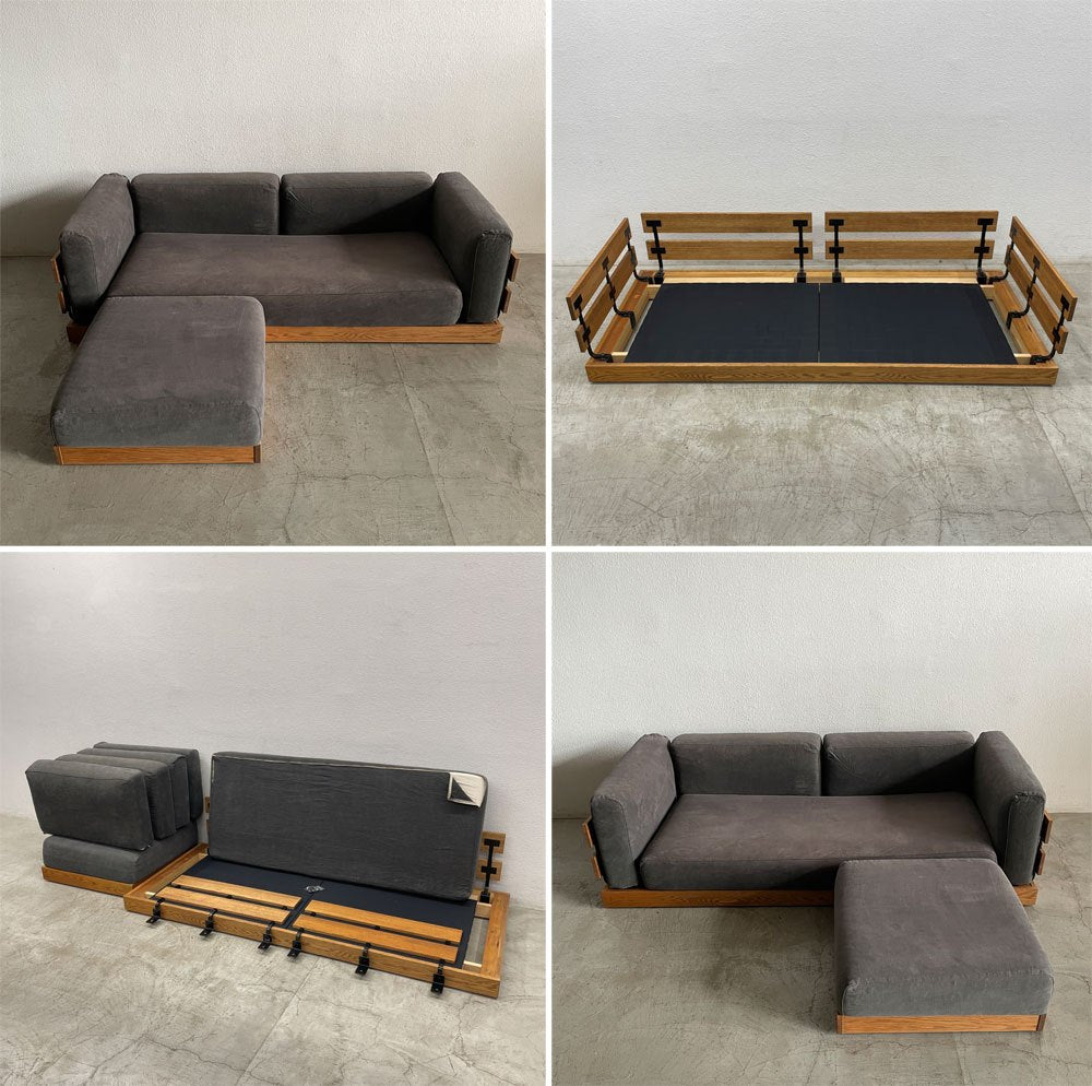 モモナチュラル Momo Natural エヌ・ボックス ソファ 3P ＋ オットマン N.BOX SOFA 3P + OTTOMAN L オーク材 旧型 ウッドベースタイプ 参考合計価格26万円～ 〓