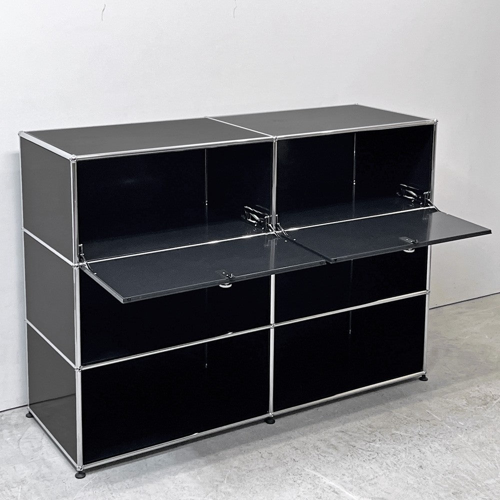 ユーエスエムハラー USMハラー USM Haller キャビネット オープンシェルフ 2列3段 ドロップダウンドア 鍵付き グラファイトブラック モダンデザイン スイス ●
