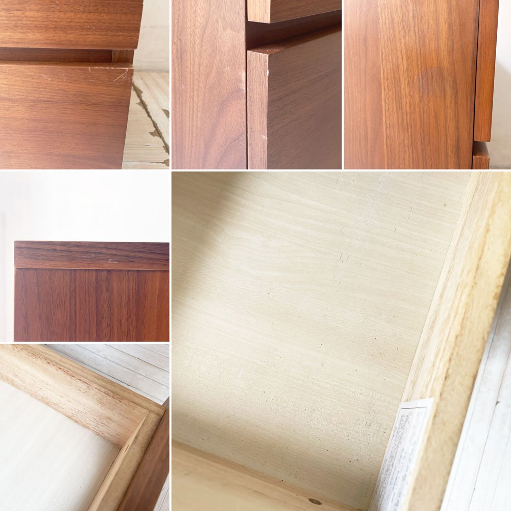 無印良品 MUJI 木製チェスト4段 5ドロワー ウォールナット材突板 4段 5ドロワー W80cm 脚付 シンプルデザイン 廃番 ★