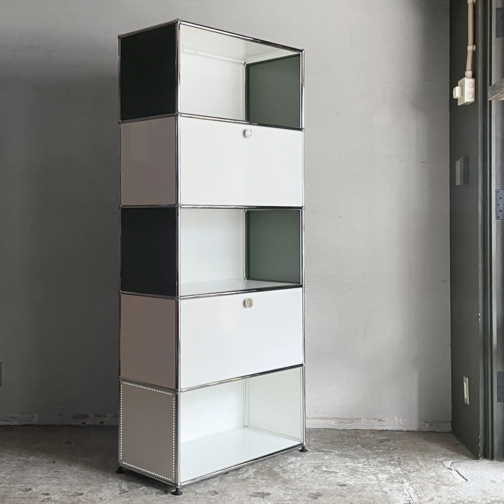 ユーエスエムハラー USMハラー USM Haller キャビネット シェルフ 1列5段 ドロップダウンドア ピュアホワイト オリーブグリーン スイス ■
