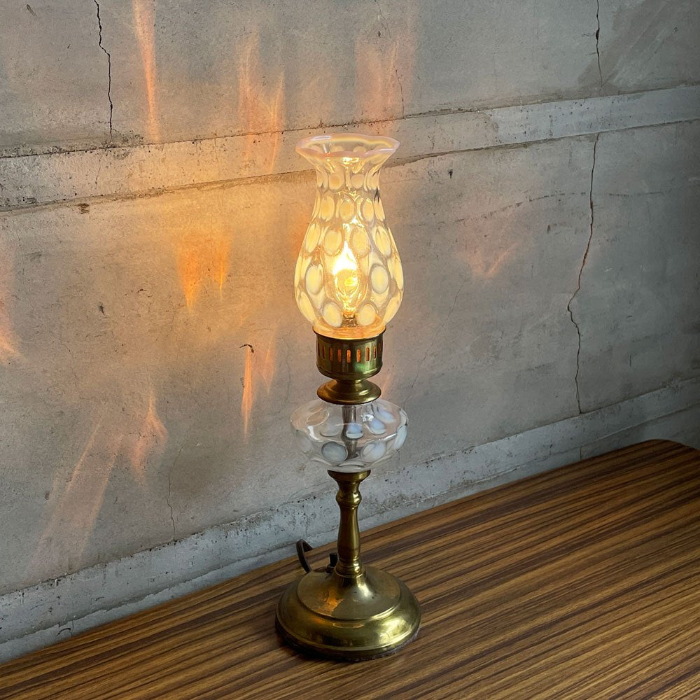 フェントン Fenton コインドット オパールセントガラス 真鍮 ブラス テーブルランプ USビンテージ アメリカ雑貨 ♪