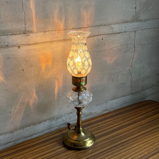 フェントン Fenton コインドット オパールセントガラス 真鍮 ブラス テーブルランプ USビンテージ アメリカ雑貨 ♪