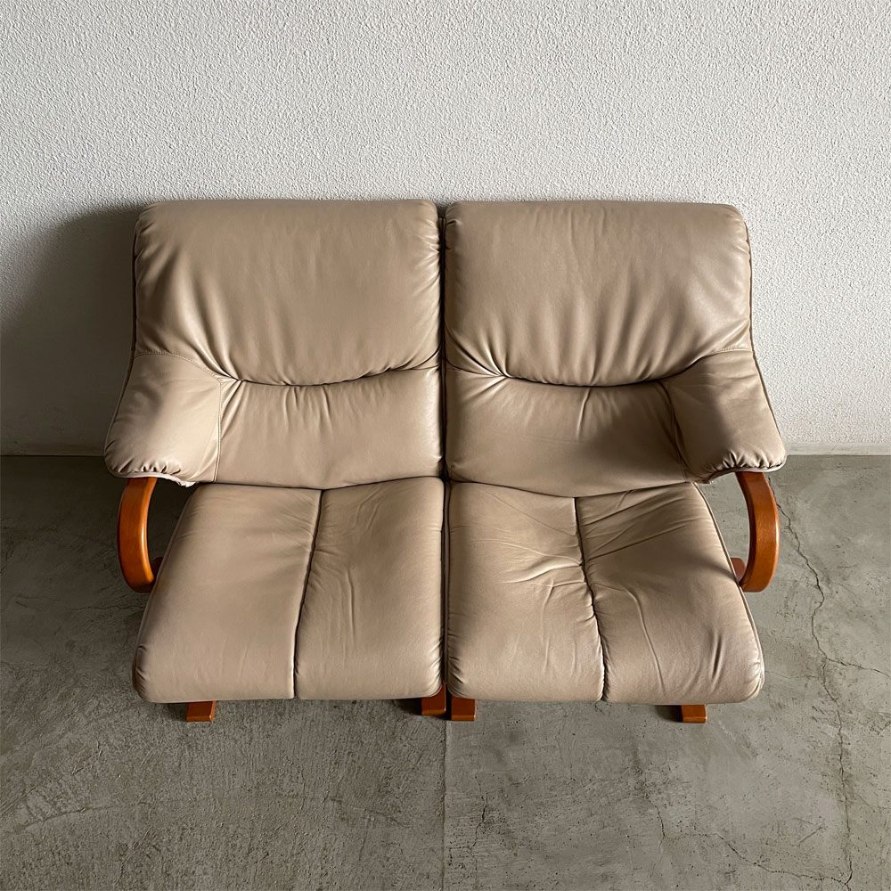 冨士ファニチア FUJI FURNITURE フジファニチャー アージオ Agio 2人掛け セパレート ソファ 曲げ木 北欧モダン ノルディックスタイル ジャパンビンテージ ビーチ材 × シンセティックレザー 〓