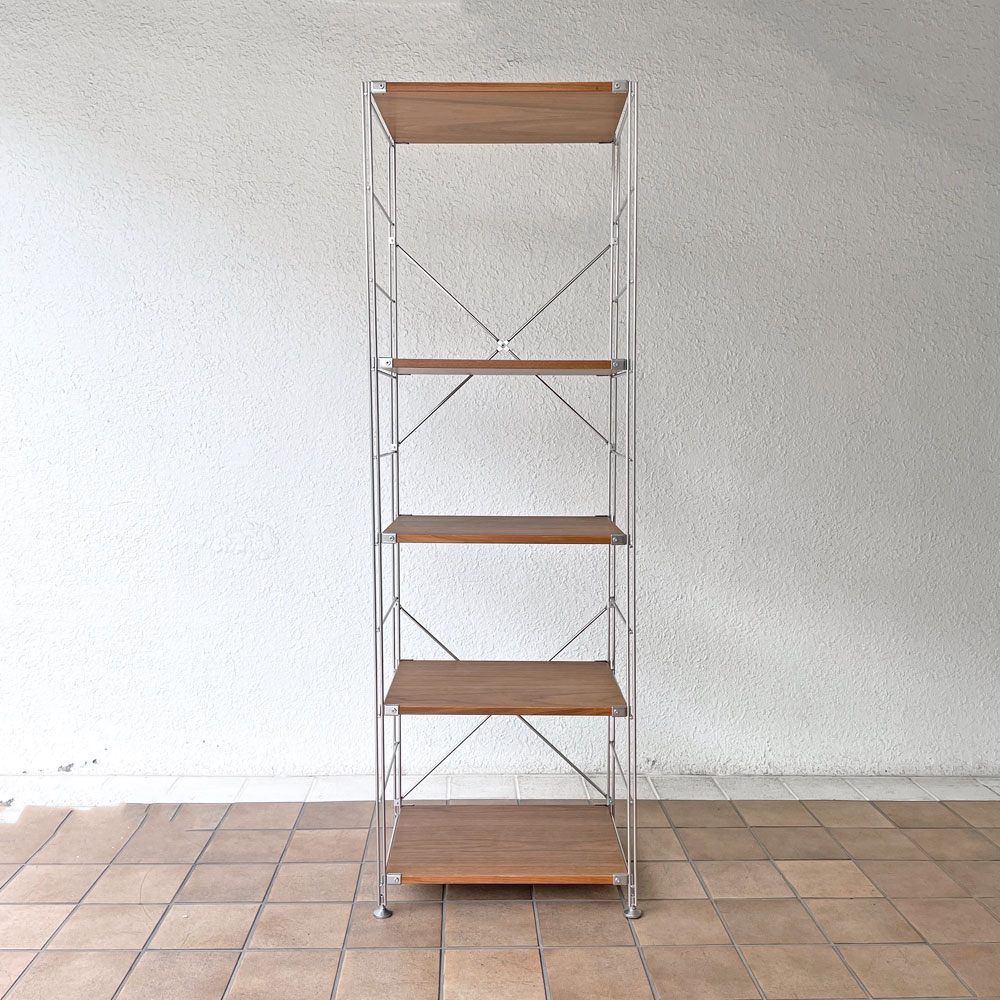 無印良品 MUJI ステンレスユニットシェルフ ウォールナット材 棚板5枚 W56 H176cm オープンシェルフ 本棚 飾り棚 収納棚 ◇