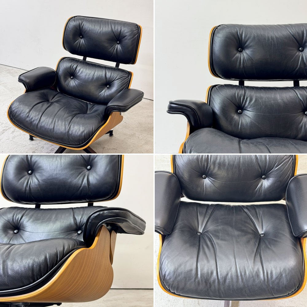 ハーマンミラー Herman Miller イームズラウンジチェア＆オットマン ブラックレザー ウォールナット C&Rイームズ ミッドセンチュリー 2004年製 ●