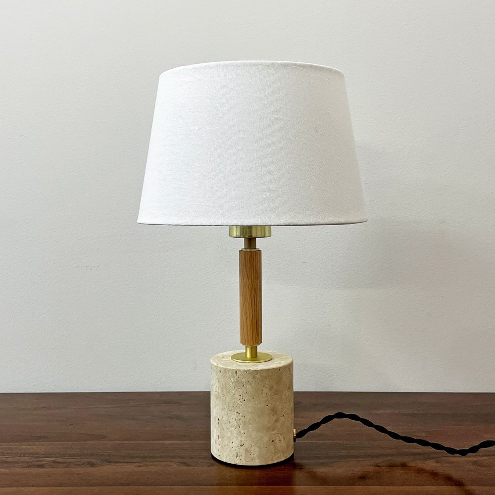 アートワークスタジオ ART WORK STUDIO モノリステーブルランプ Monolith-table lamp AW-0600 ホワイト 大理石ベース オーク無垢材 真鍮 ファブリック モダンデザイン 箱付き 美品 A ●