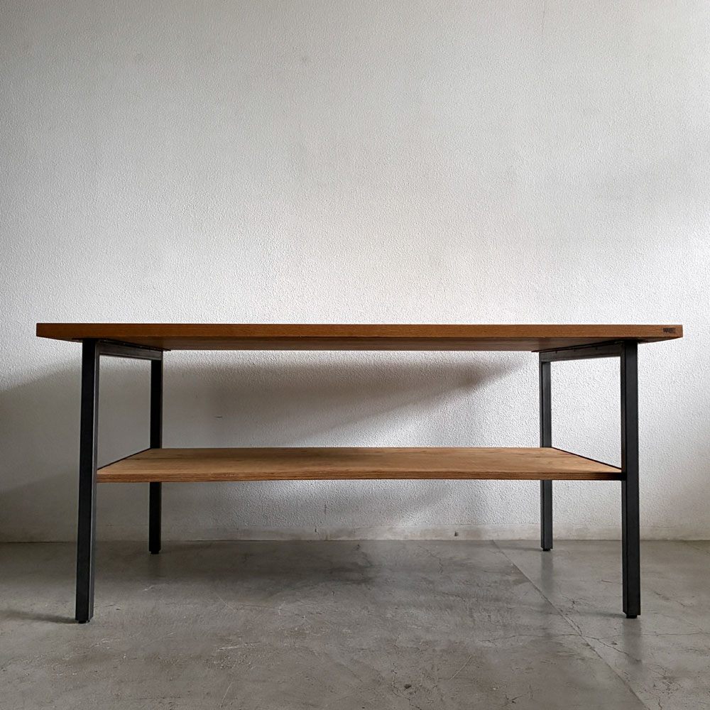 スクエアファニチャー SQUARE FURNITURE オーク 無垢材 ワーキングテーブル 作業台 W180cm スチール脚 シェルフ付き インダストリアル 店舗什器 A 〓