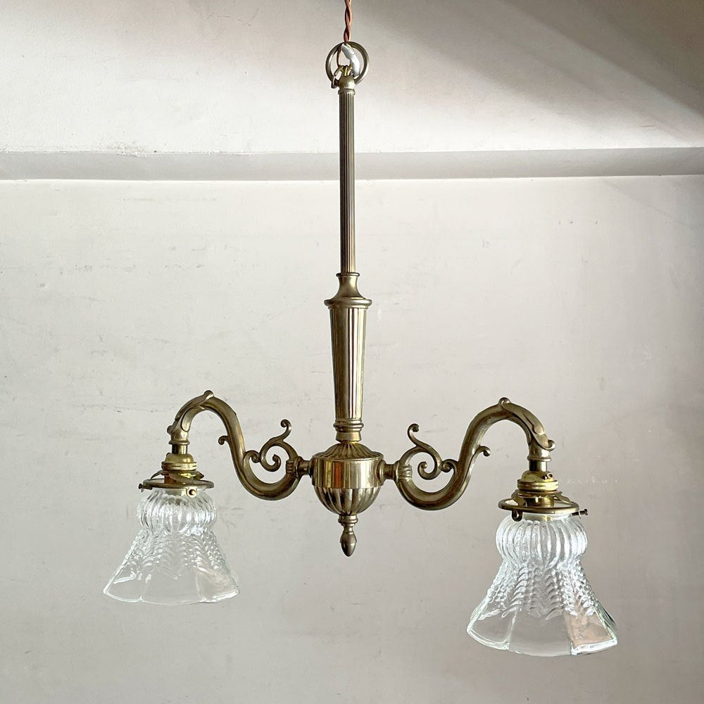 クラシカルデザイン Classical Design シャンデリア ペンダントライト 2灯 真鍮 ガラスシェード ■