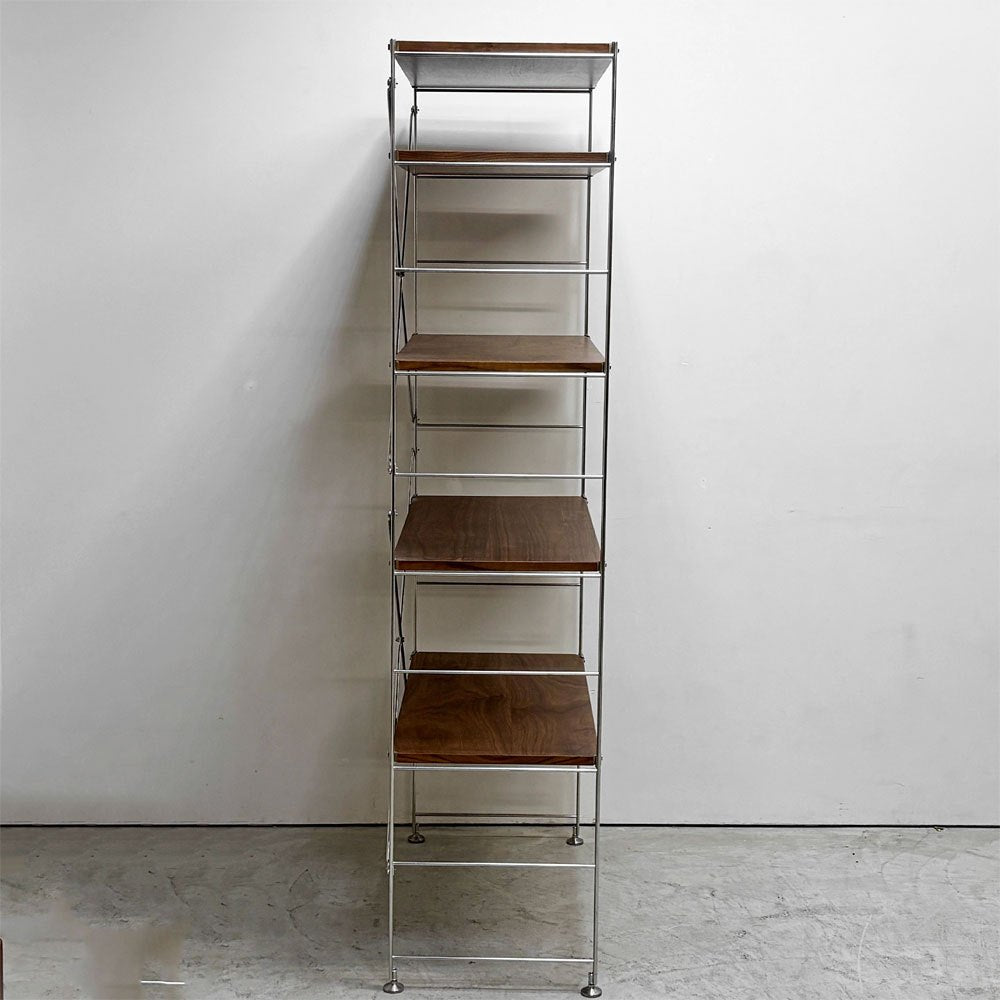 無印良品 MUJI ステンレスユニットシェルフ ウォールナット材 ワイド 大 棚板5枚 W86 × H175cm 1列5段 本棚 飾り棚 収納棚 定価36,900円 ●