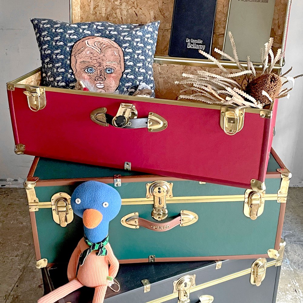 スワード トランク Seward Trunk トランクボックス ビニールレザー ブラック ゴールド 鍵付き 収納 アメリカ ■