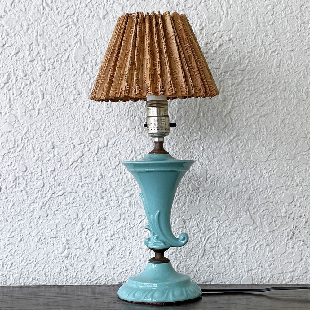 USビンテージ 陶製 スタンドライト テーブルランプ 樹皮シェード ターコイズブルー Tree Bark Lamp Shade テーブルライト ◇