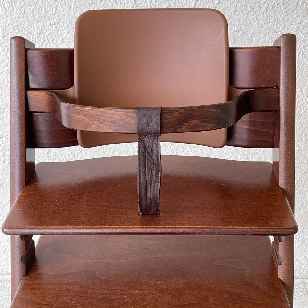 ストッケ STOKKE トリップトラップ TRIPP TRAPP ベビーチェア キッズチェア ブラウン S/N3～ 高さ調整可 木製ガード レザーベルト プラスチック背もたれ ノルウェー ◇