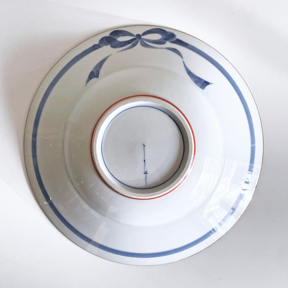 たなかふみえ Tanaka Fumie 染錦 縁付パスタ皿 金彩松鹿 大皿 リム皿21cm 有田焼 現代作家 ■