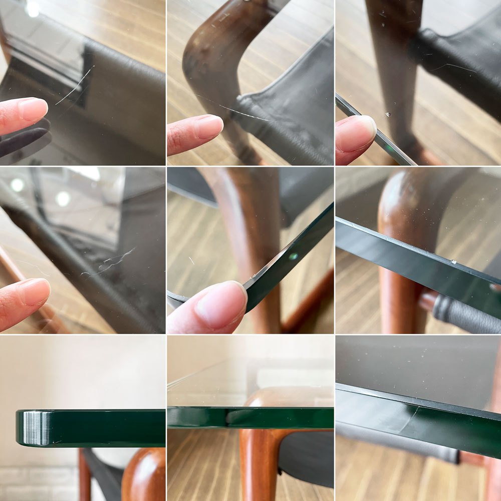 ケンオクヤマデザイン KEN OKUYAMA DESIGN ハンモック リビングテーブル ローテーブル ガラス×ウォールナット×ブラックレザー W80cm 奥山清行 定価￥99,800- 廃番 ◎