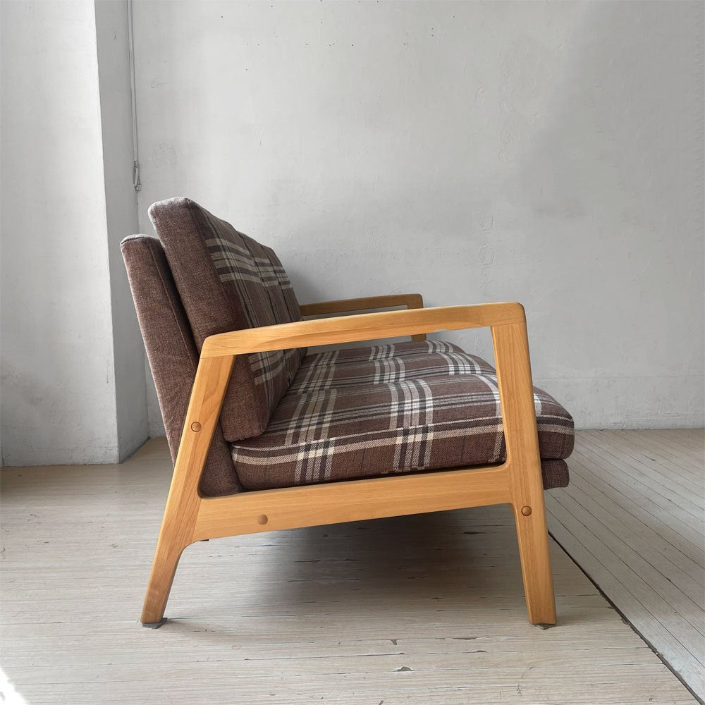 モモナチュラル MOMO Natural モス MOSS 3P ソファ 3人掛けソファ チェックファブリック フルカバーリング アルダー材 北欧スタイル 参考定価￥148,000- ★